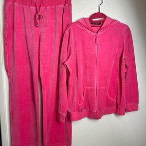 Marina Rinaldi Sport Tracksuits Set of Jacket Hoodie Pants Pink Velour M/L